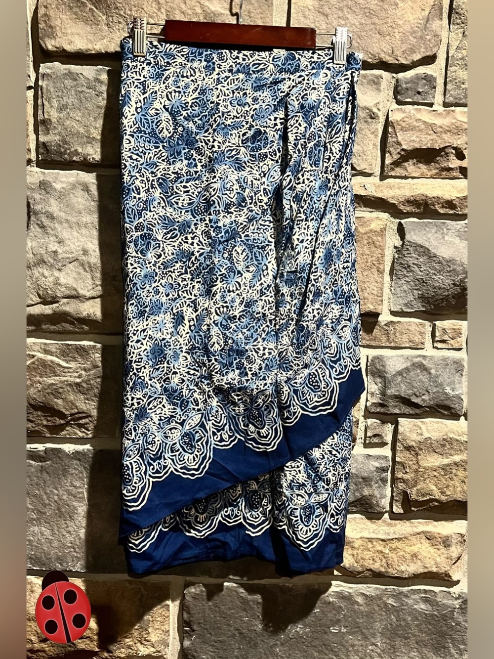 Navy, Cream and White Batik Skirt with Flowing Silhouette